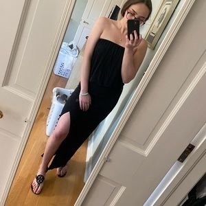 Strapless maxi dress with slit